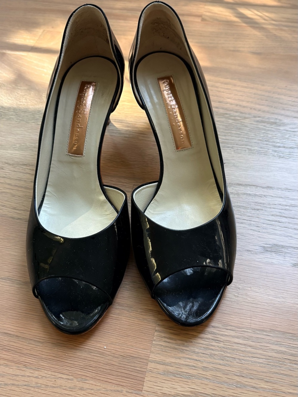 Rupert Sanderson Black Patent Peep-Toe Pumps